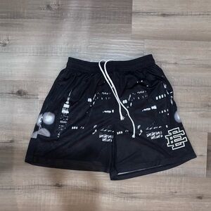 Black EE Graphic skyline graphic shorts